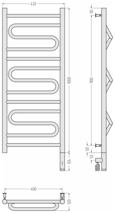 Сунержа Электрический полотенцесушитель 600x500, Элегия 3.0, 00-5819-1040 цвет: без покрытия