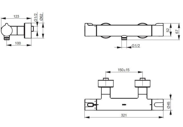 Смеситель термостат для душа, настенный, MH TOTO, VB10053C цвет: хром