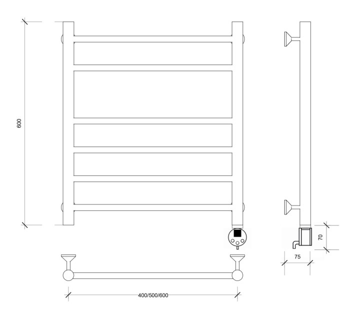 Полотенцесушитель электрический 60x50 Триада 5 (хром) Secado арт. 4603759407173
