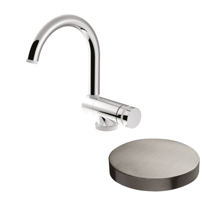 Смеситель для раковины, опускающийся и поворотный излив 17.6 см, без донного клапана, Giulini My ring, никель матовый арт. MR0030/SCNKO