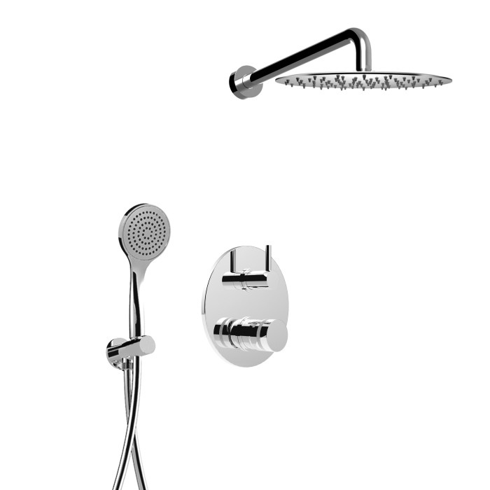 Встраиваемый душевой комплект на 2 режима, однорычажный, с поворотным переключателем, ручной душ, кронштейн, верхний душ d25 см, Giulini My ring, хром арт. MR0067