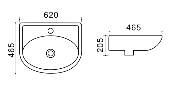 Раковина 63х47,5х22 подвесная, белая, Azario - TEO-60