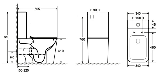 Унитаз-компакт 605x340x810 напольный, безободковый с сидением микролифт и арматурой, белый, Azario Quadro арт. AZ-2175