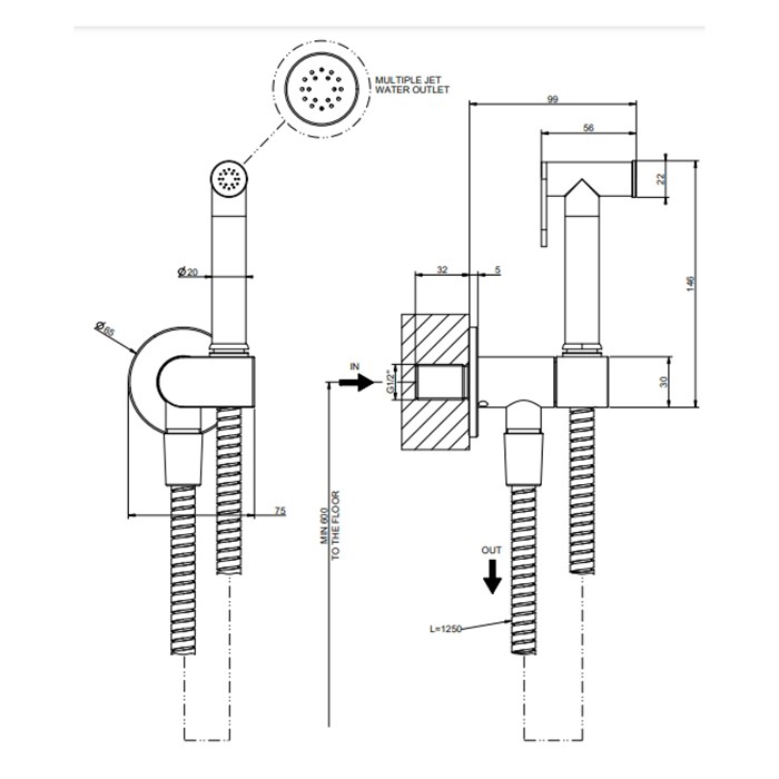 Гигиенический душ, шланг 125см, Gessi Origini, black xl арт. 45126#299