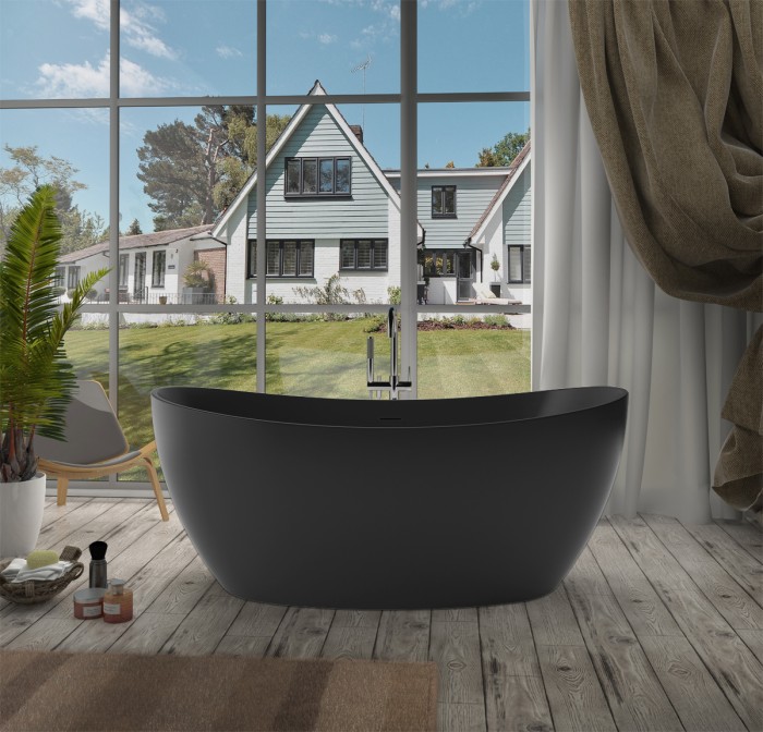 Акриловая ванна 1800х800х665, свободностоящая, цвет черный, Azario Glasgow арт. GLA18080MB