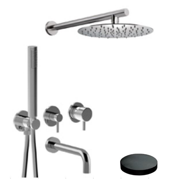 Внешняя часть встраиваемого однорычажного душевого набора, поворотный переключатель, душевой набор, настенный излив, настенный кронштейн, душевая головка из d250., Giulini My future, ганметал арт. 5993EPCRNS