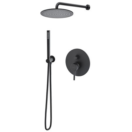 Встраиваемый смеситель для душа однорычажный с дивертером, верхний душ 25 см, ручной душ, Giulini Futuro, Черный матовый арт. 6513KB-25EPNO