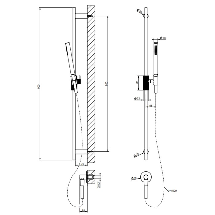 Душевой гарнитур, душевая штанга, ручной душ, шланг 150см. и вывод воды, Gessi Anello, finox brushed nickel арт. 63482#149