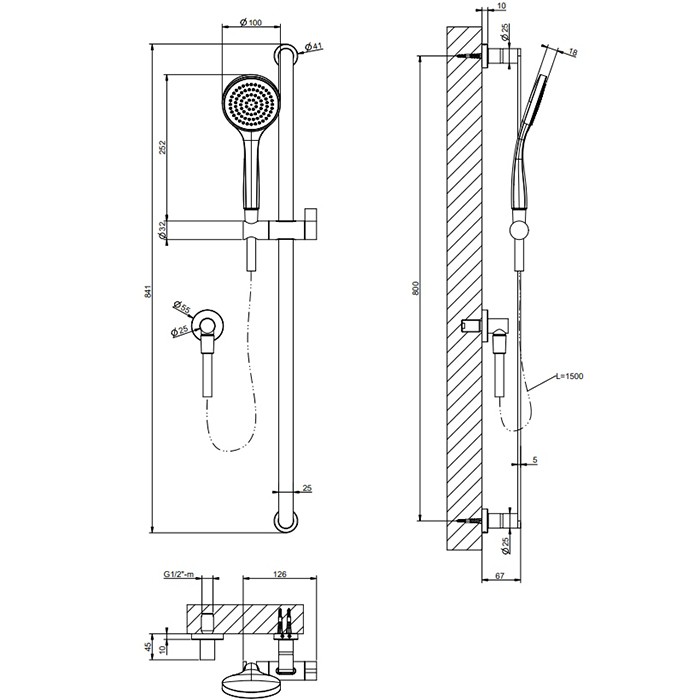 Душевой гарнитур, с ручным душем, шланг 1,5м и вывод воды, Gessi Emporio shower, хром арт. 47264#031