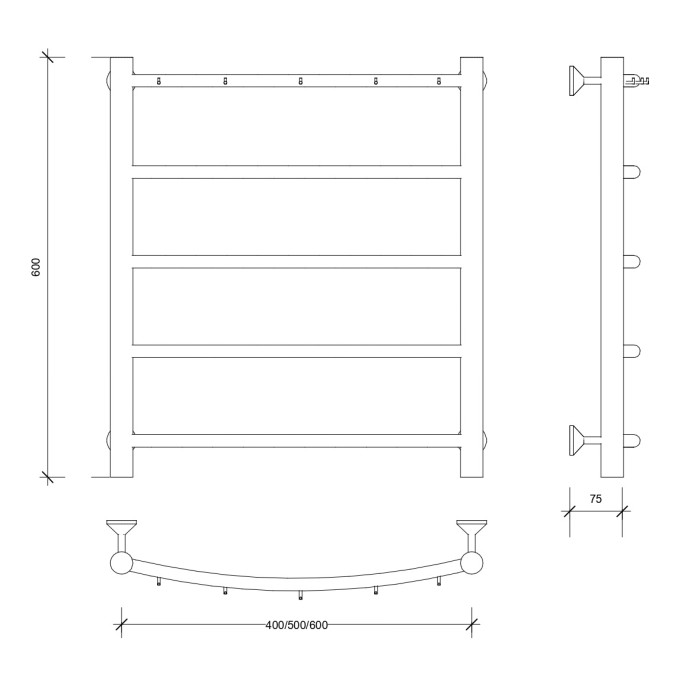 Полотенцесушитель водяной 60x60 Милан 1 К (хром) Secado арт. 4603777444631