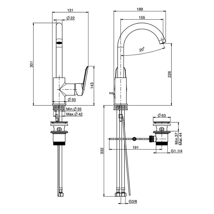 Fima Carlo Frattini Смеситель для раковины, на 1 отв., с донным клапаном, Spot, F3011NS.1 цвет: черный