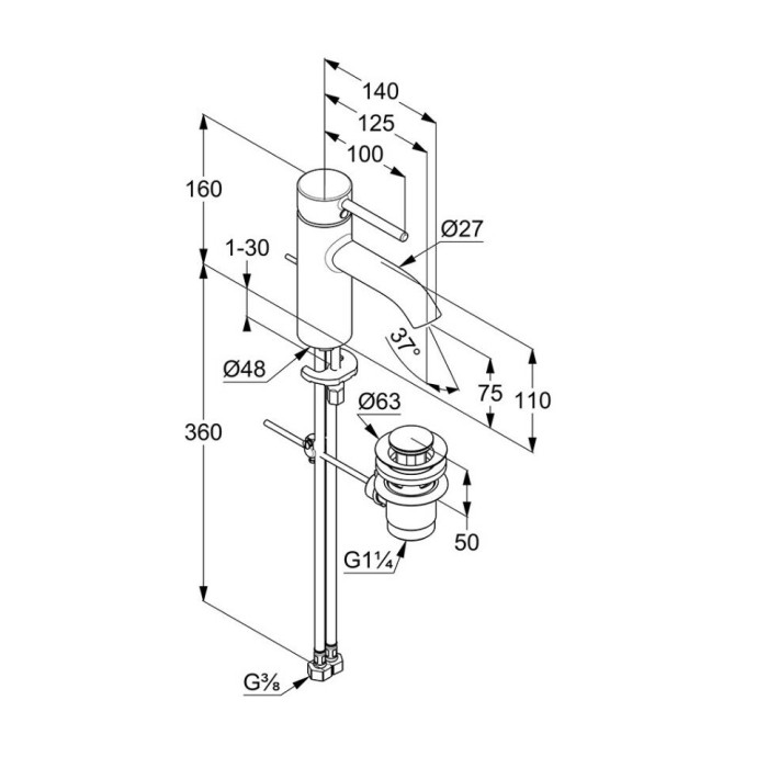 Смеситель для умывальника, bozz Kludi, хром - 382630576