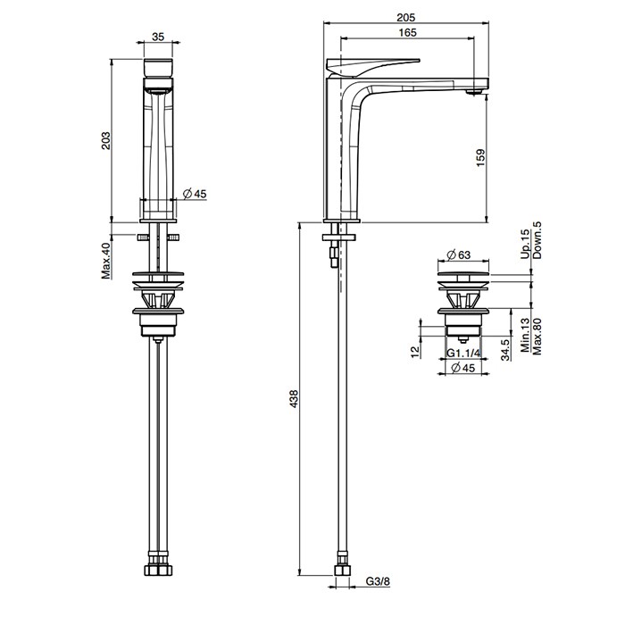 Fima Carlo Frattini Смеситель для раковины, на 1 отв., излив 16.5см., с донным клапаном, Zeta, F3961LNNS цвет: черный