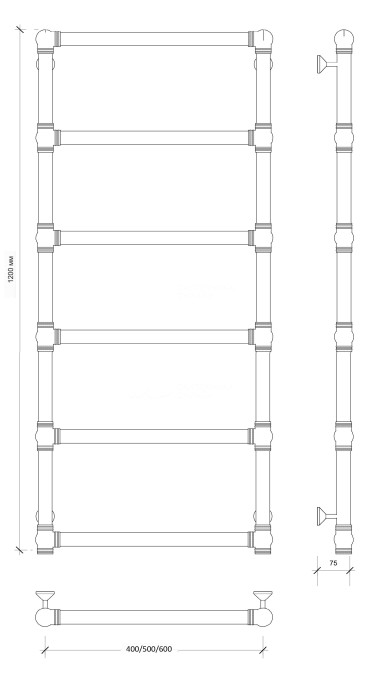 Полотенцесушитель водяной латунный 50x120 Фалерони 1 (бронза) Secado арт. 4603777479800