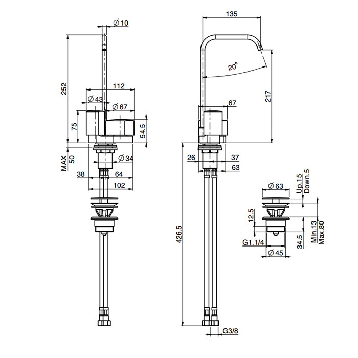 Fima Carlo Frattini Смеситель для раковины, на 1 отверстие, поворотный, донный клапан click-clack, So, F3171ACR S2CR S1CR цвет: хром