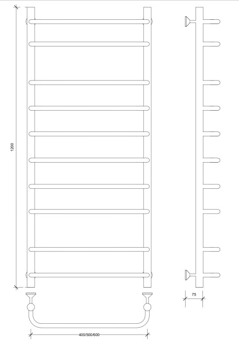 Полотенцесушитель водяной 120x50 Мерида 2 (черный) Secado арт. 4673739225608
