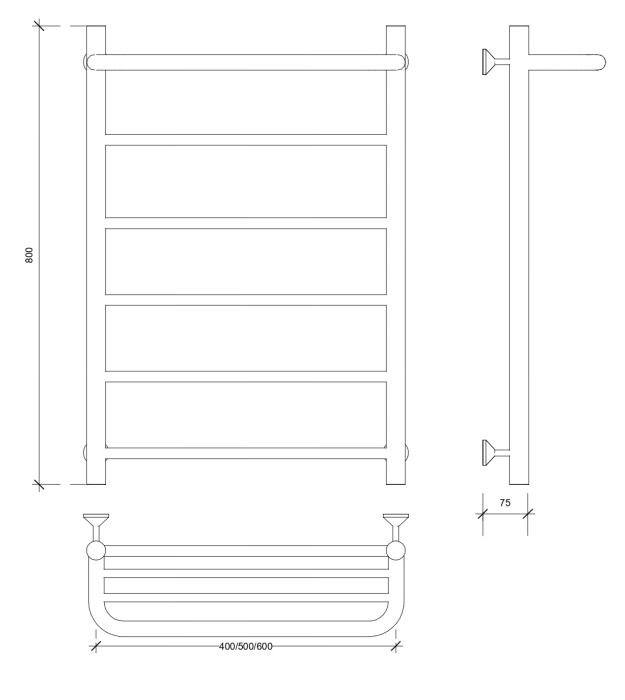 Полотенцесушитель водяной 80x60 Триада 1 СП (черный) Secado арт. 4673739228739