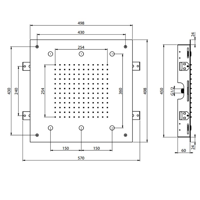 Fima Carlo Frattini Верхний душ Harmonia 500x500 мм., встраиваемый в потолок, 2 режима: дождь, 6 форсунок мелкого распыления воды, Wellness, F2901CR цвет: хром