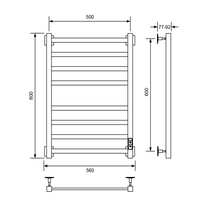 Электрический полотенцесушитель 80x80, Veconi Barro-A арт. B8050CH-A