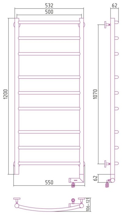 Сунержа Электрический полотенцесушитель 1000x300, Галант 2.0, 00-5201-1250 цвет: без покрытия