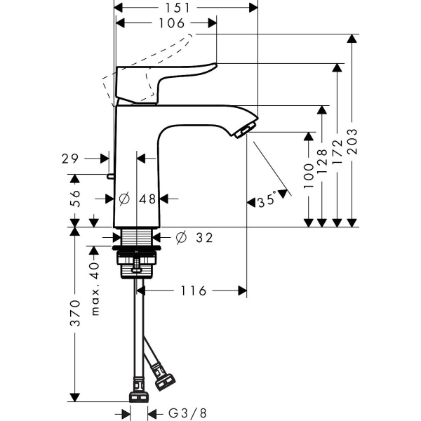Смеситель для раковины LowFlow со сливным гарнитуром, Hansgrohe Metris, хром арт. 31203000