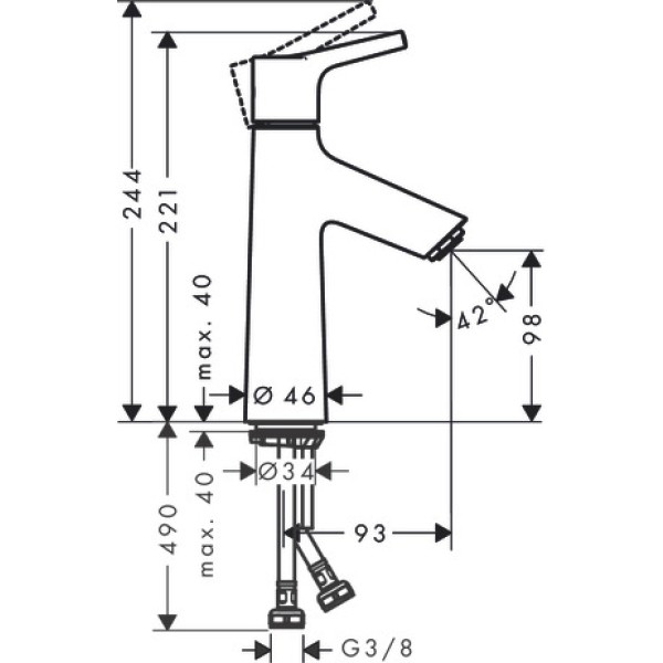Смеситель для раковины LowFlow без сливного гарнитура, Hansgrohe Talis S, хром арт. 72025000
