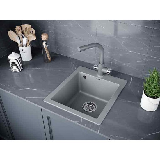 Мойка для кухни гранит 415х490 Paulmark KANTE 40, серый металлик - PM104249-GRM