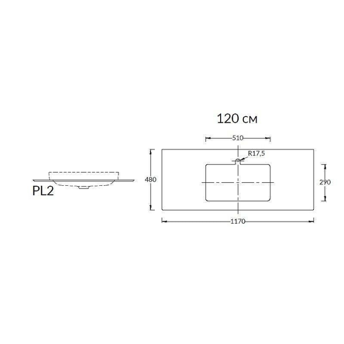 Столешница из керамогранита Риальто 120см, Plaza Kerama Marazzi, серый - PL2.VT93\120Т