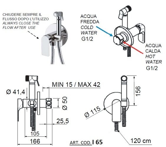 Гигиенический душ со смесителем золото глянцевый, Remer Infinity, скрытого монтажа I65DO