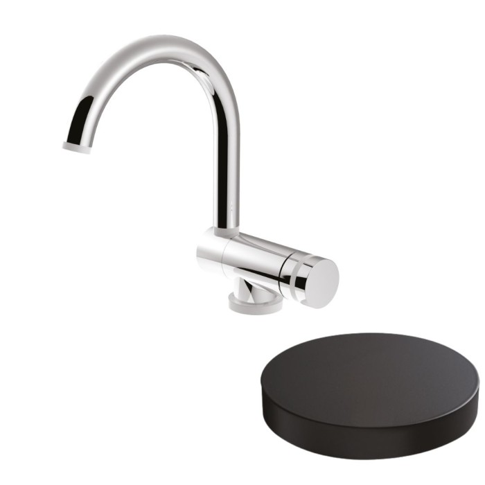 Смеситель для раковины, опускающийся и поворотный излив 17.6 см, без донного клапана, Giulini My ring, черный матовый арт. MR0030/SCNO