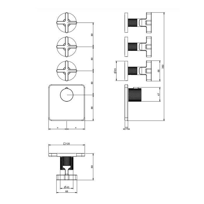Смеситель для душа, встраиваемый, термостатический, резьба 3/4", Gessi Inciso, black xl арт. 58346#299