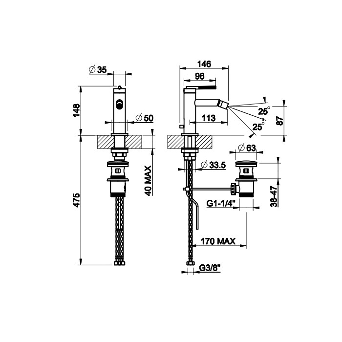 Смеситель для ванны на 4 отверстия с каскадным изливом, девиатор, шланг, лейка, Gessi Ingranaggio, хром арт. 63537#031
