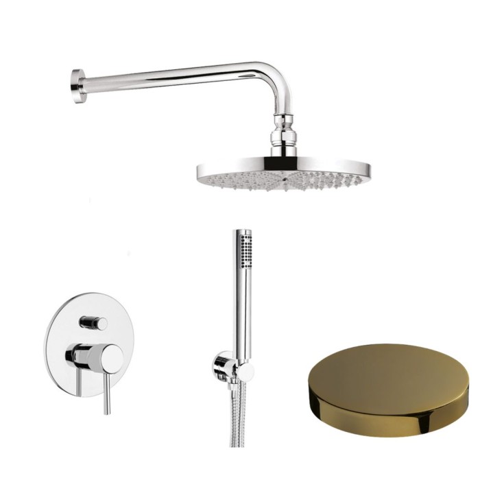 Внешняя часть для встраиваемого смесителя для душа однорычажный с дивертером, верхний душ 25 см, ручной душ, Giulini Futuro, золото 24 карата арт. 6513KB-25EPO