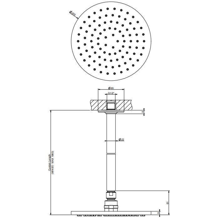Верхний душ d20 см, потолочный, Gessi Inciso, хром арт. 58150#031
