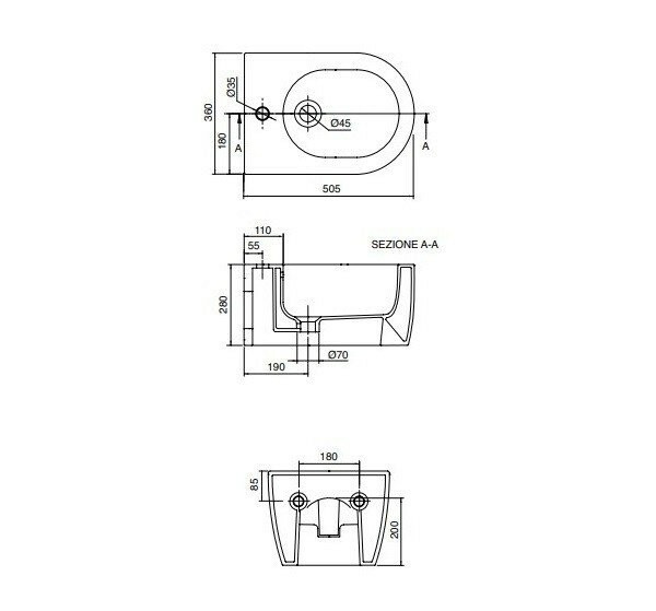 Подвесное биде с одним отверстием цвет белый, Scarabeo Glam - 5202