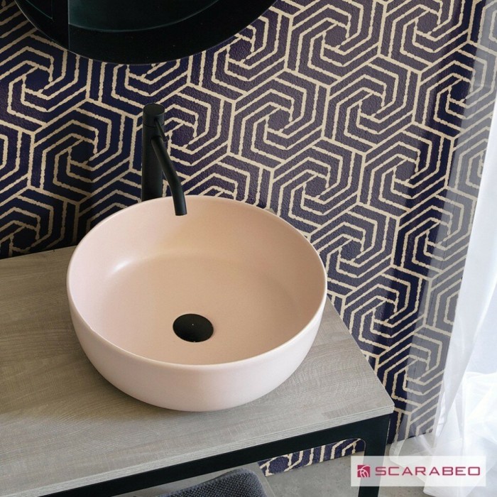 Раковина накладная, без перелива, без отверстий, цвет розовый матовый, Scarabeo Glam - 1808 54