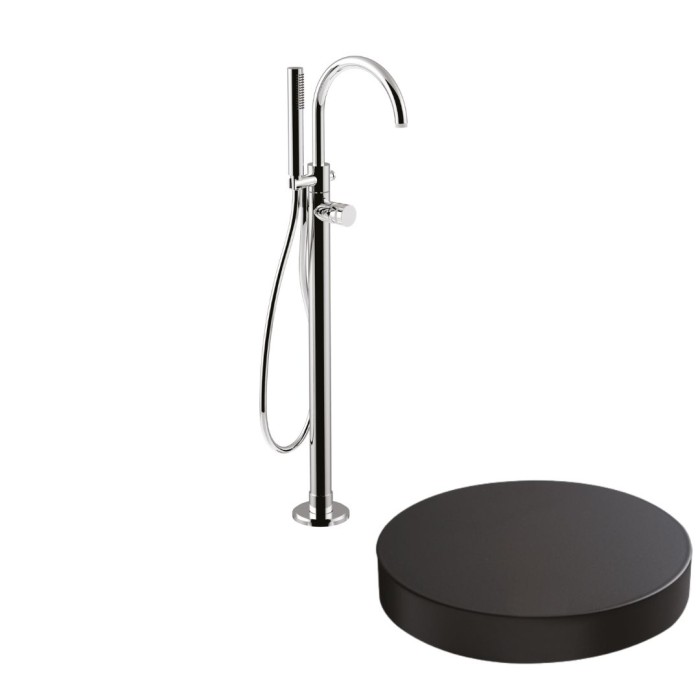 Напольный смеситель для ванны отдельностоящий, излив, ручной душ, Giulini My ring, черный матовый арт. MR0092NO
