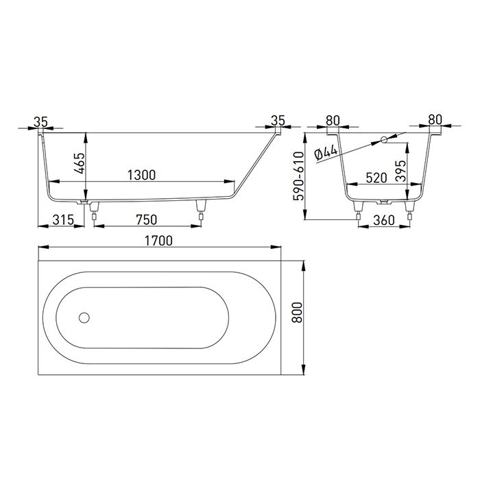 Ванна встраиваемая 170x80, матовая, Salini ORNELLA арт. 102324M