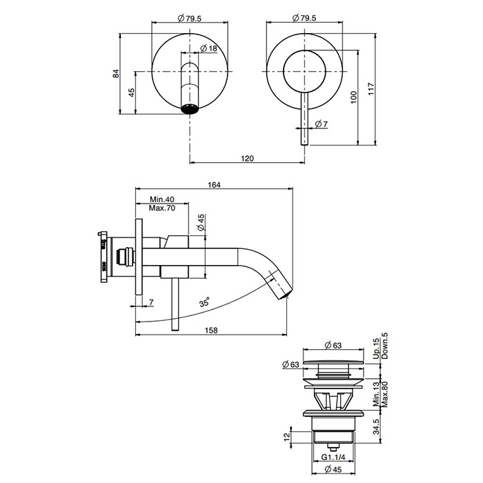 Fima Carlo Frattini Cмеситель для раковины, встраиваемый, излив: 16см., Spillo Up, F3051WX8OR цвет: золото