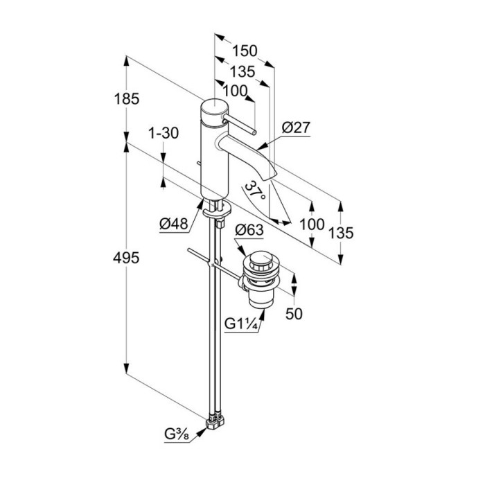 Смеситель для умывальника, bozz Kludi, хром - 382800576