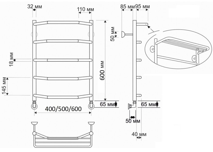 Полотенцесушитель водяной латунный 40x60 Агата 3 (бронза) Secado арт. 4603777469580