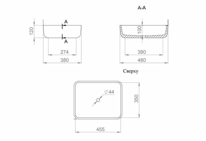 Раковина накладная 47,5x37,5, матовая, Salini GLORIA арт. 1102209MRF
