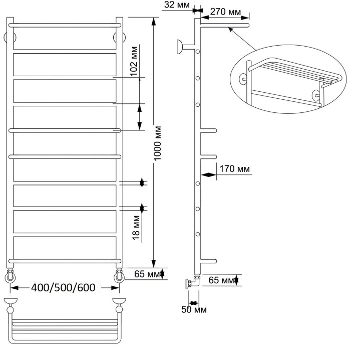 Полотенцесушитель водяной латунный 40x100 Верона 2 (бронза) Secado арт. 4603777468040
