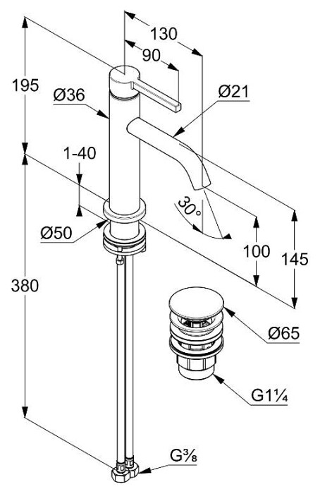 Однорычажный смеситель на умывальник 100 мм, матовый, nova fonte pura Kludi, белый матовый - 202885315
