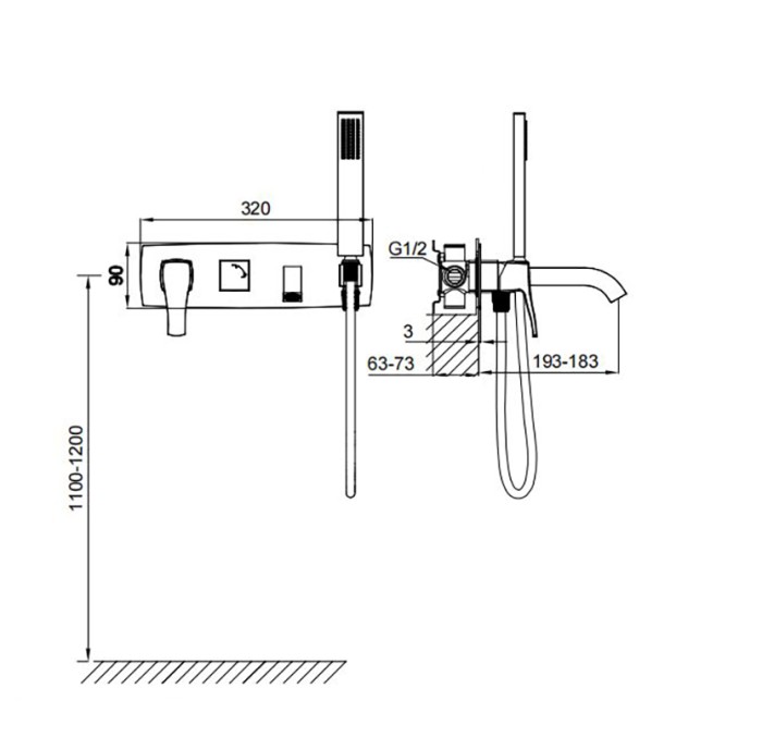 Смеситель для ванны встраиваемый, Wonzon & Woghand Flex, WW-88889072-MB цвет: черный