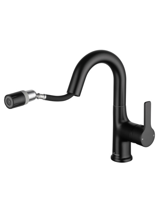 Смеситель для раковины с выдвижным изливом, Wonzon & Woghand, WW-FE01L212-MB цвет: черный