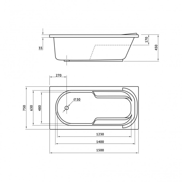 Ванна 150x75, акриловая, BERGES Lumbo арт. 050001