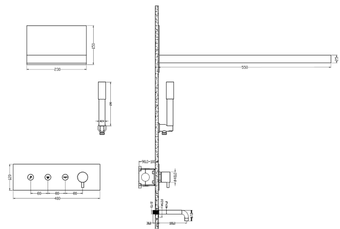 Встроенная душевая система, золото, FUSION Boheme 130-2-G