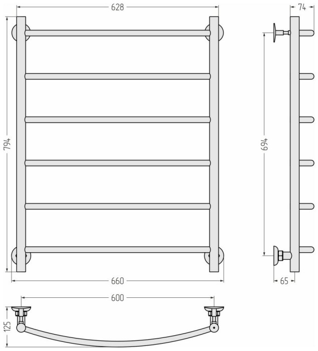 Стилье Водяной полотенцесушитель 800x600, Версия-Н2, 17622-8060 цвет: черный
