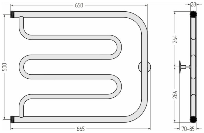 Стилье Водяной полотенцесушитель 500x650, Тандем, 00011-5065 цвет: без покрытия